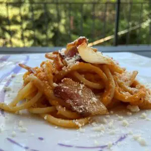 Pasta recipe - pasta with pumpkin cream, pecorino & crispy guanciale