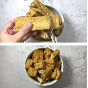 cut tofu puffs