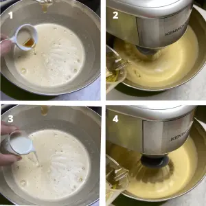 add vanilla extract, milk, oil