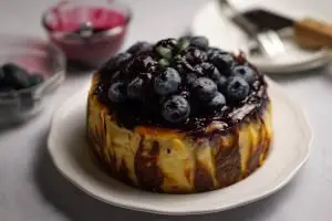 Blueberry Basque Burnt Cheesecake with Blueberry Glaze