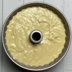 batter in cake pan