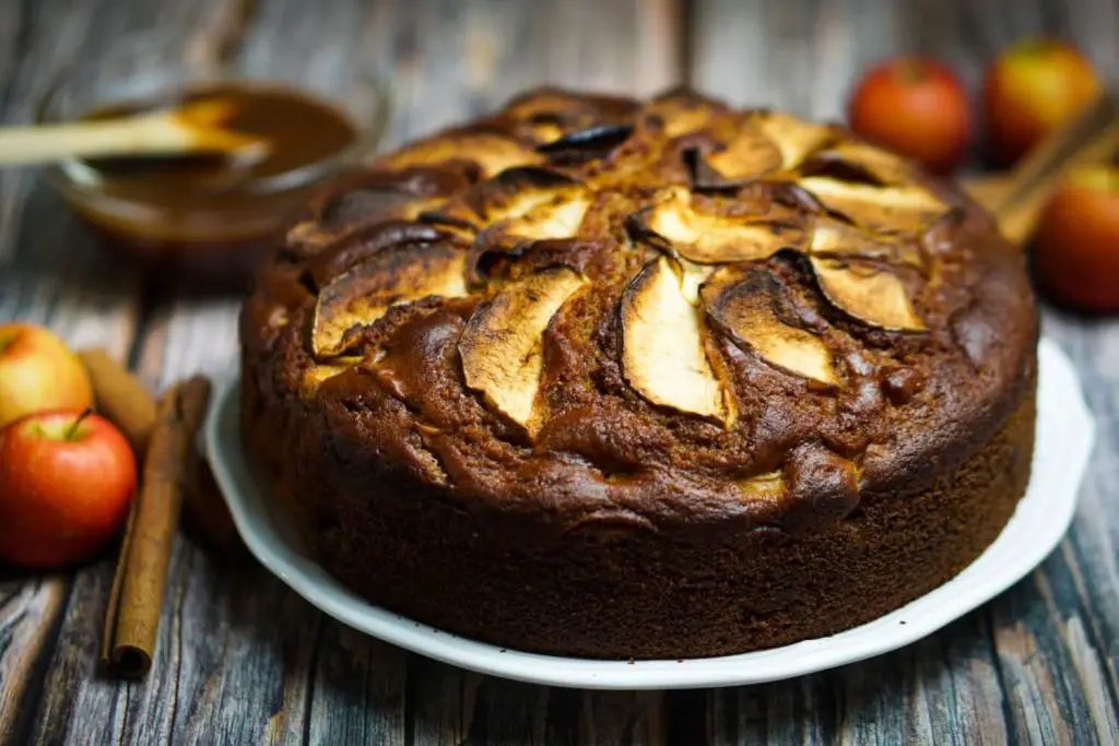 spiced apple cake with salted caramel